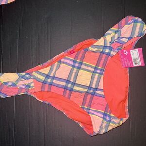 Victoria's Secret S BIKINI BOTTOM ORANGE PINK PLAID Blue GORGEOUS RETRO RETIRED